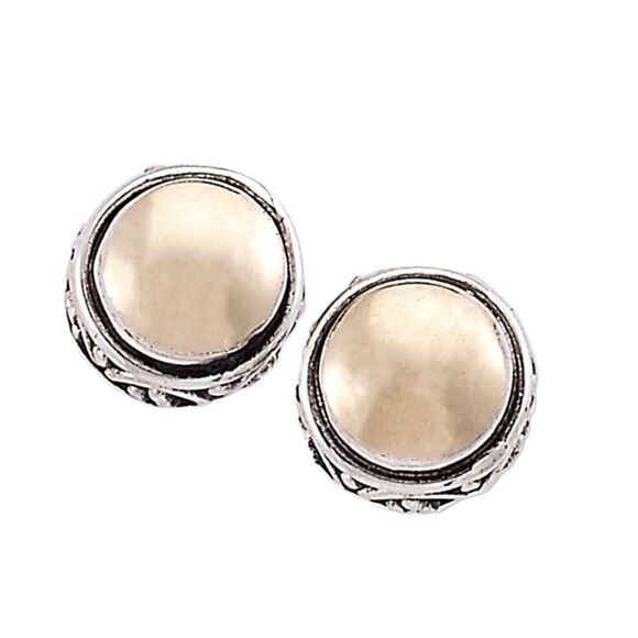SAMUEL B. Sterling Silver & 18K Yellow Gold Round Stud Earrings, GOLD, NWT - Picture 2 of 13